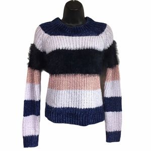 Multi color faux fur knit sweater